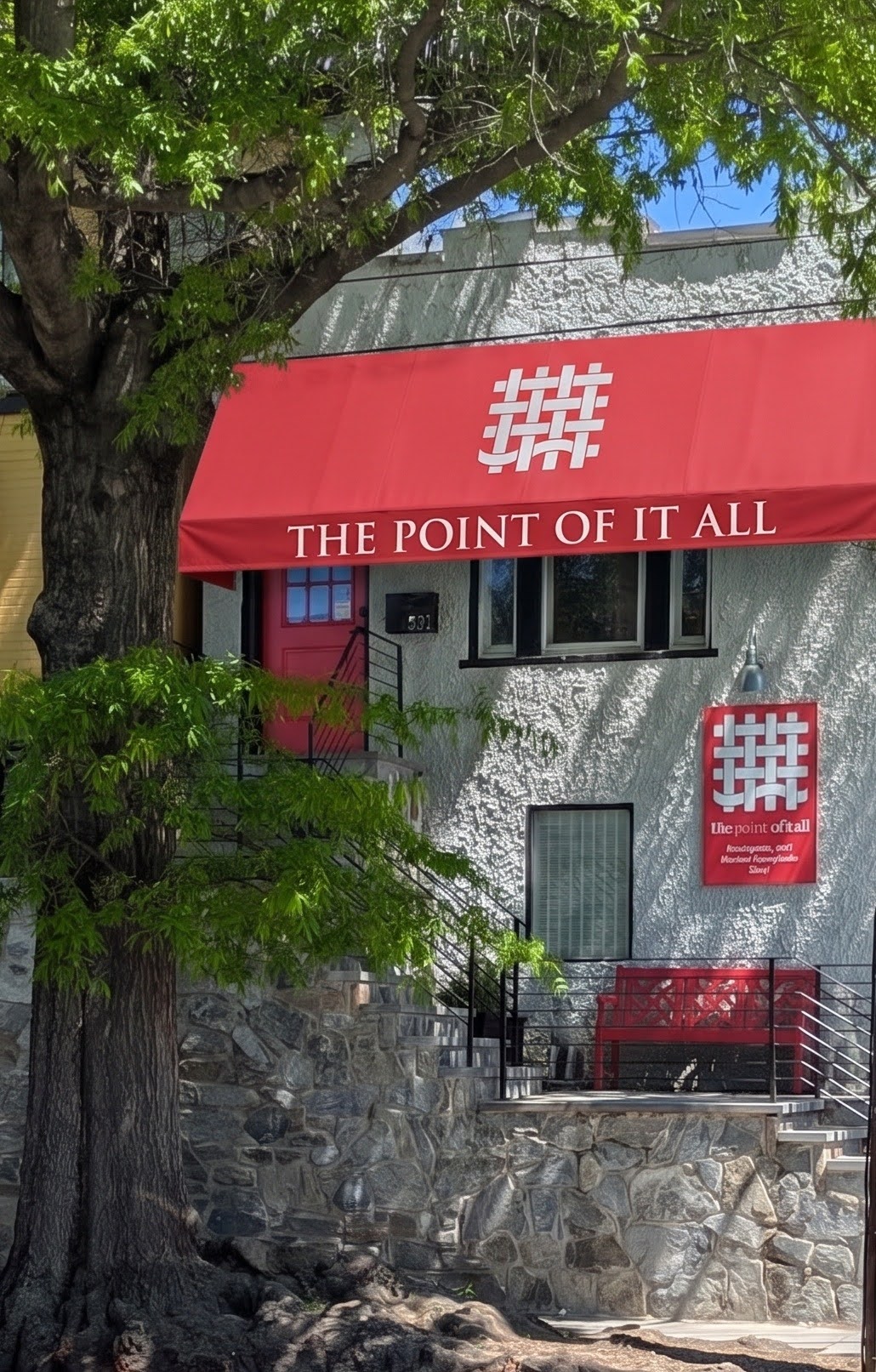 The Point of It All storefront awning on MacArthur Boulevard in Washington DC